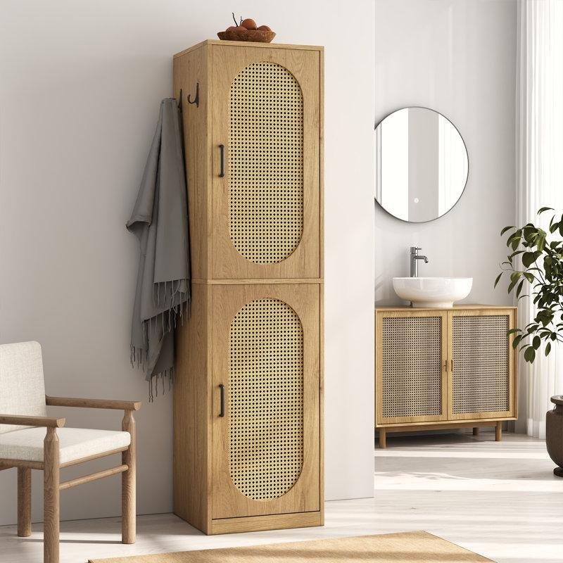 Doğal Hasır Raflı Ayarlanabilir Hasır Banyo Dolabı-169x44x40 cm - 114178