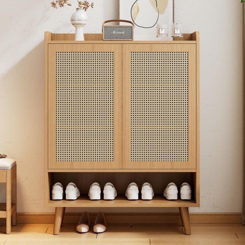 Doğal Hazeran ve Ahşap 2 Kapaklı Bas-Aç Mekanizmalı Ahşap Ayakkabılık - 80x106 cm - 119033