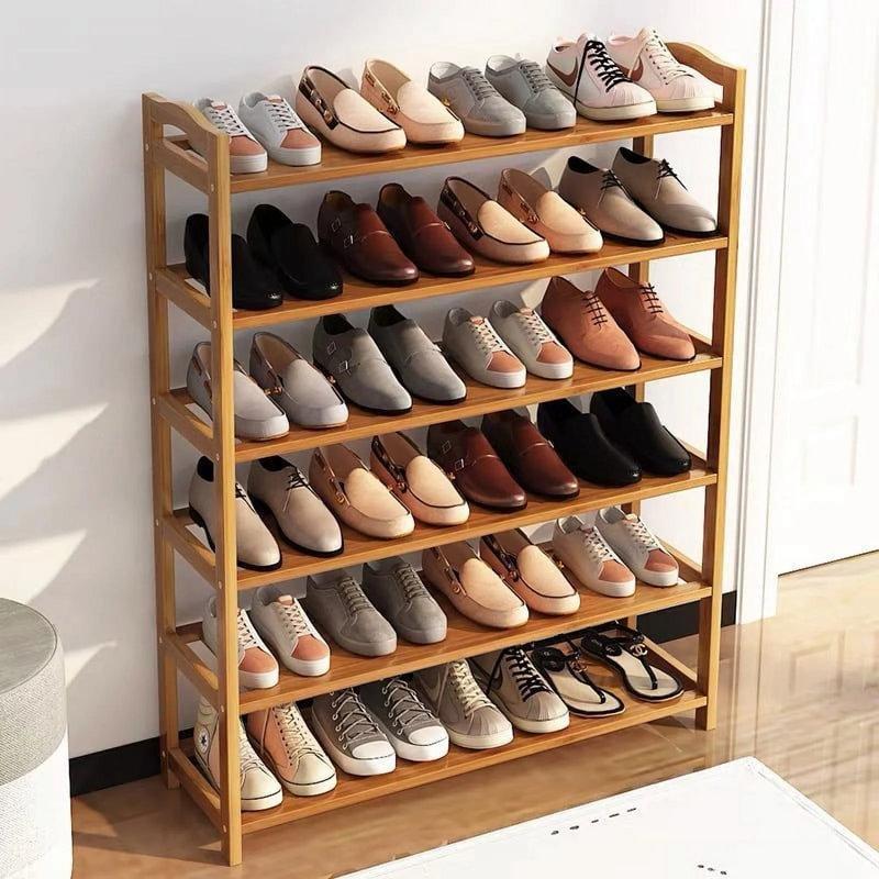 Doğal Kahverengi Bambu 6 Raflı 18 Çift Kapasiteli Ayakkabılık - 90x68x25 cm - 120904