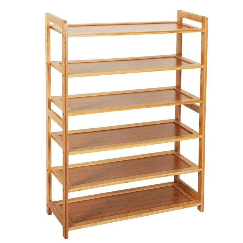 Doğal Kahverengi Bambu 6 Raflı 18 Çift Kapasiteli Ayakkabılık - 90x68x25 cm - 120904