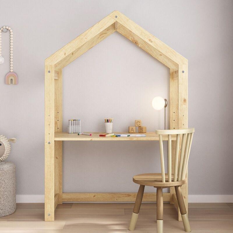 Doğal Kahverengi Masif Çam Ayarlanabilir Çocuk Bilgisayar Masası-75x75x75 cm - 116172