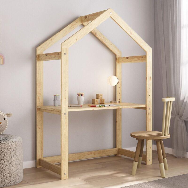 Doğal Kahverengi Masif Çam Ayarlanabilir Çocuk Bilgisayar Masası-75x75x75 cm - 116172