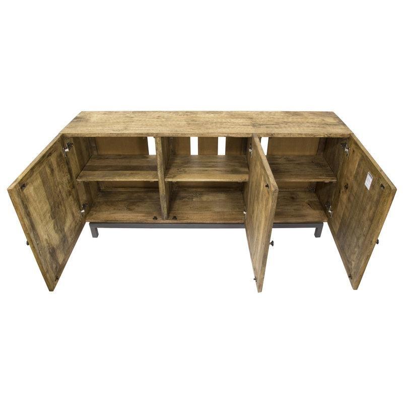 Doğal Kahverengi Masif Mango Ağacı El Oyması Gold Varak Detaylı Bohem Konsol - 176x41x84 cm - 128932