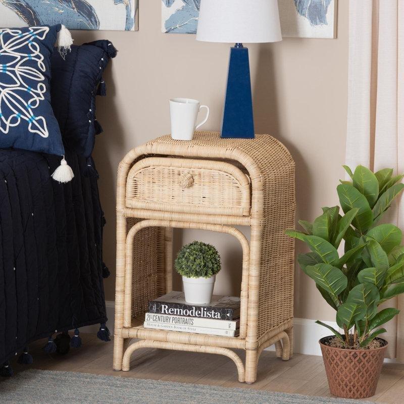 Doğal Kahverengi Rattan Çekmeceli ve Raflı Bohem Komodin - 46x40x69 cm - 127214