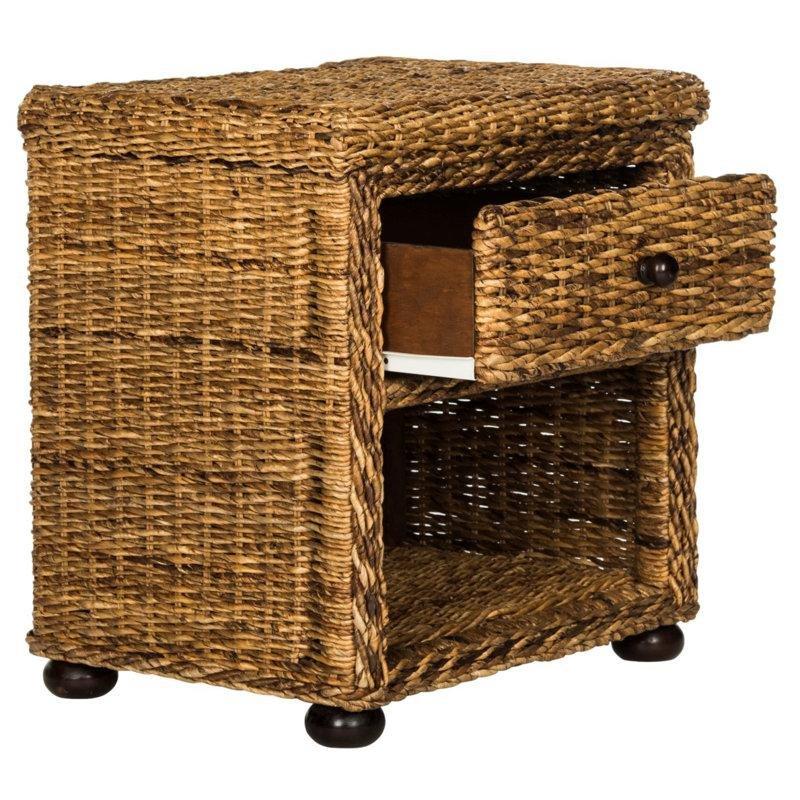 Doğal Kahverengi Rattan Tek Çekmeceli ve Raflı Komodin - 57x57x42 cm - 127205