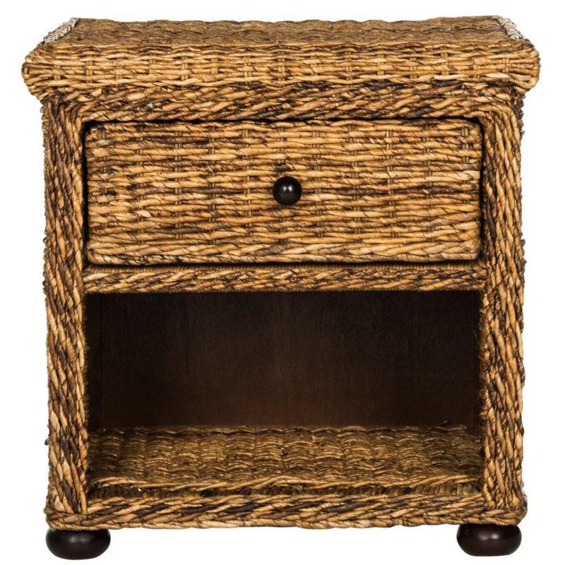 Doğal Kahverengi Rattan Tek Çekmeceli ve Raflı Komodin - 57x57x42 cm - 127205
