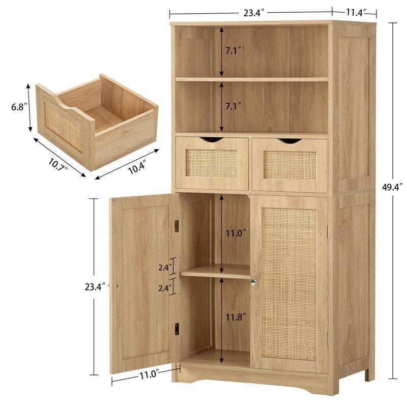 Doğal Masif Ahşap Hasır Kapaklı Çekmeceli Hasır Banyo Dolabı-125x60x30 cm - 114175