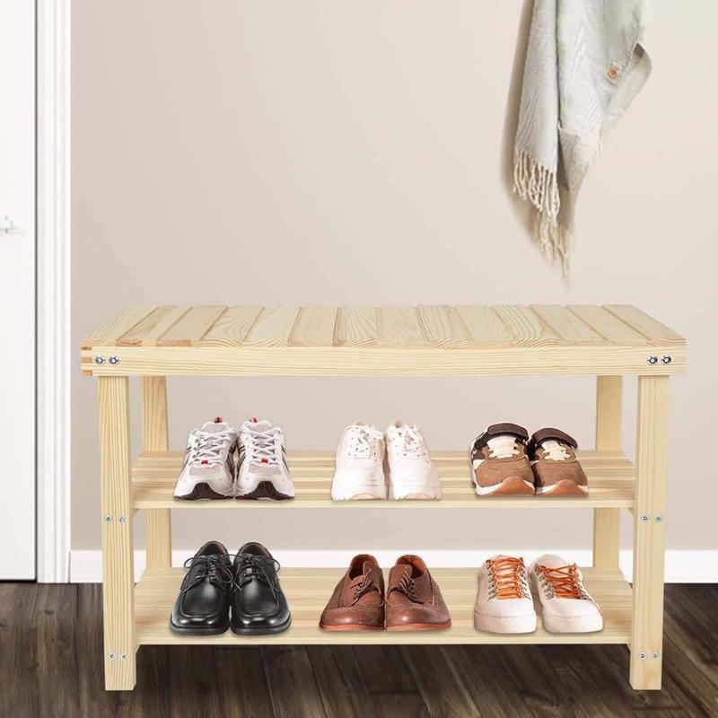 Doğal Masif Çam 3 Katlı 6 Çift Kapasiteli Ayakkabılık Bench - 70x46 cm - 120577