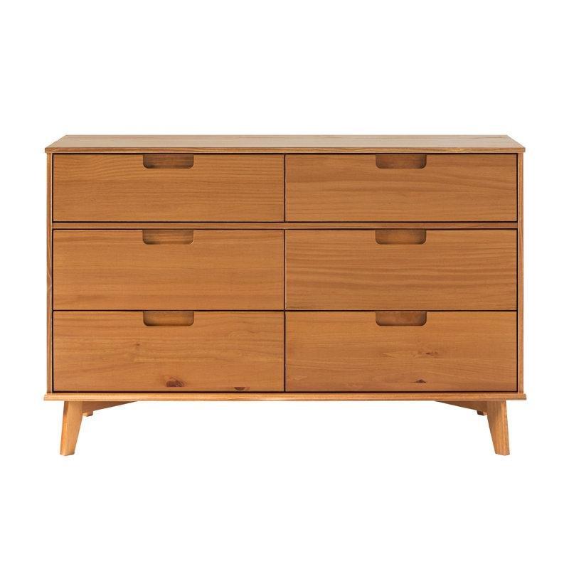 Doğal Masif Çam 6 Çekmeceli Oyma Kulplu Retro Şifonyer - 133x84 cm - 122755