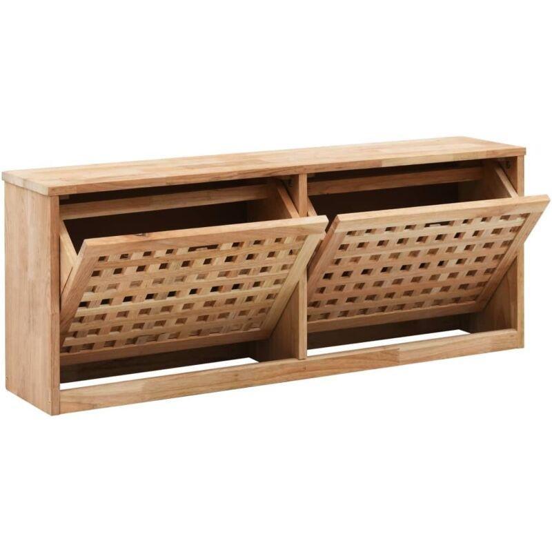 Doğal Masif Ceviz Ağacı 2 Bölmeli Kafes Tasarımlı Ahşap Ayakkabılık - 94x20x38 cm - 118854
