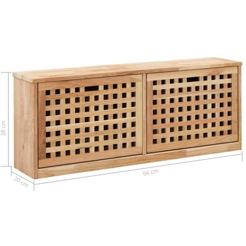 Doğal Masif Ceviz Ağacı 2 Bölmeli Kafes Tasarımlı Ahşap Ayakkabılık - 94x20x38 cm - 118854