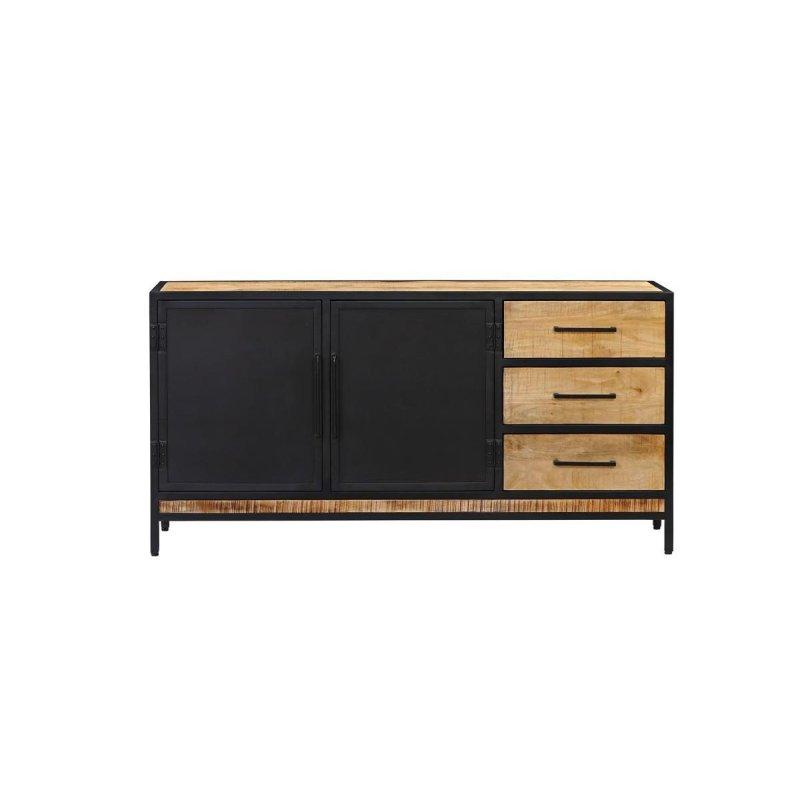 Doğal Masif Mango Ağacı Siyah Metal Ayaklı 2 Kapaklı Konsol - 160x40x80 cm - 129463