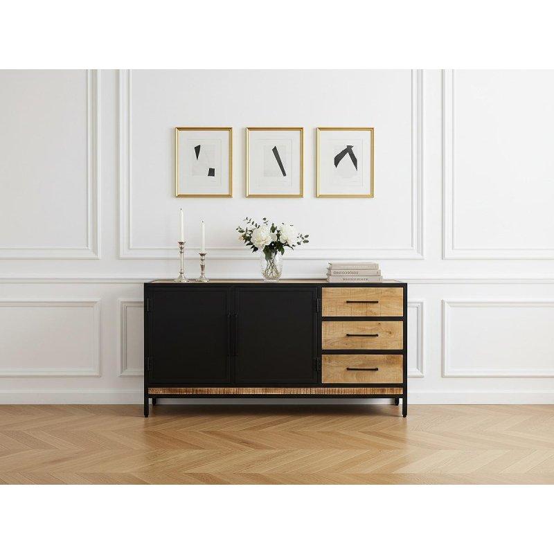 Doğal Masif Mango Ağacı Siyah Metal Ayaklı 2 Kapaklı Konsol - 160x40x80 cm - 129463