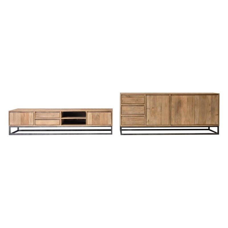 Doğal Masif Mango Ağacı ve Siyah Metal Detaylı Konsol - 190 cm - 129575