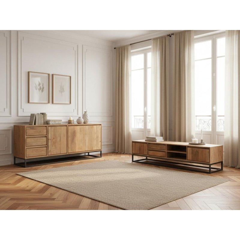 Doğal Masif Mango Ağacı ve Siyah Metal Detaylı Konsol - 190 cm - 129575