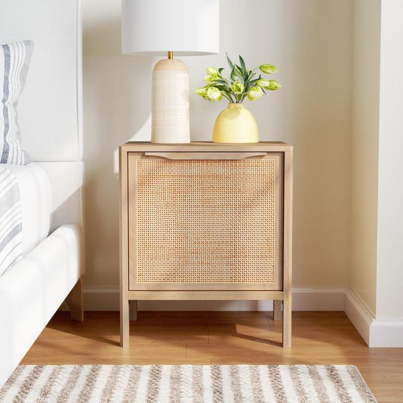 Doğal Masif Mango ve Rattan Tek Kapaklı Komodin - 51x41x60 cm - 127433
