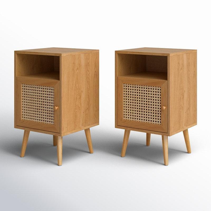 Doğal Masif ve Rattan Kapaklı 2'li Set Komodin - 71x40x39 cm - 127094