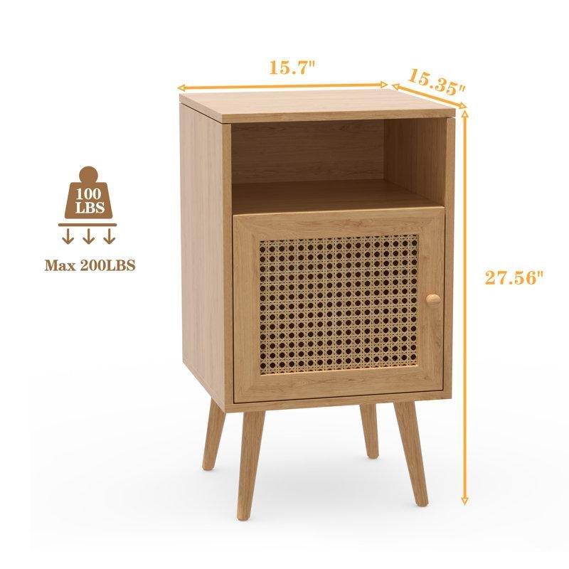 Doğal Masif ve Rattan Kapaklı 2'li Set Komodin - 71x40x39 cm - 127094