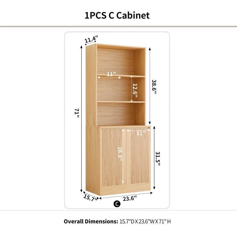 Doğal Meşe Endüstriyel Ahşap Cam Kapaklı 5 Raflı Kitaplık - 60x40x181 cm - 142033
