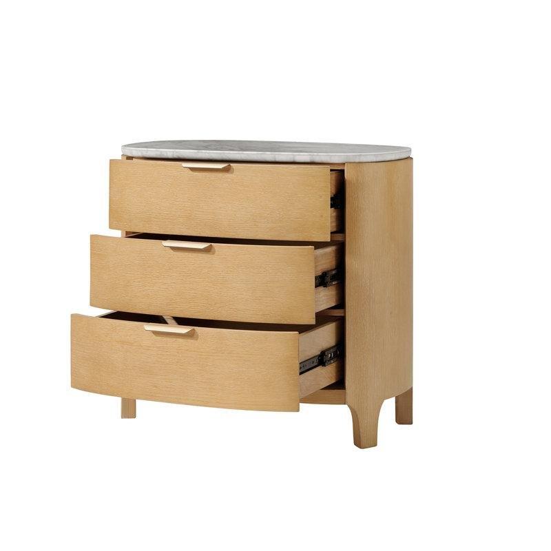 Doğal Meşe Kaplama Mermer Üst Tablalı Üç Çekmeceli Mermer Komodin - 73x40x68 cm - 128065