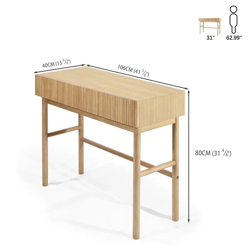 Doğal Meşe Masif Ahşap 2 Çekmeceli Yivli Tasarım Koltuk Arkası Dresuar - 106x40x80 cm - 132641