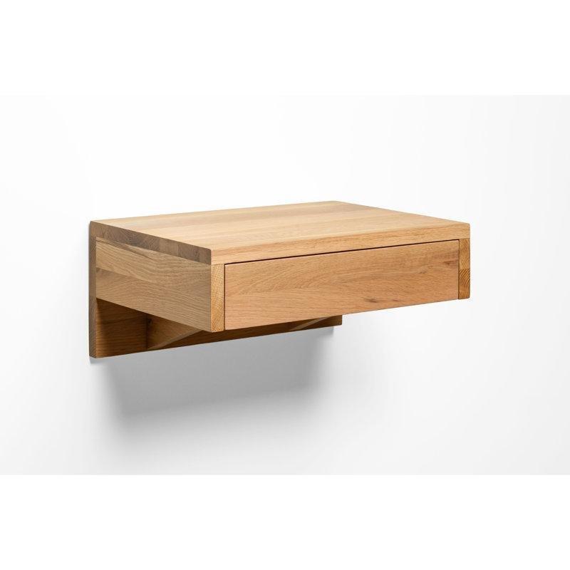 Doğal Meşe Masif Ahşap Tek Çekmeceli Duvara Monte Komodin - 40x30 cm - 127322
