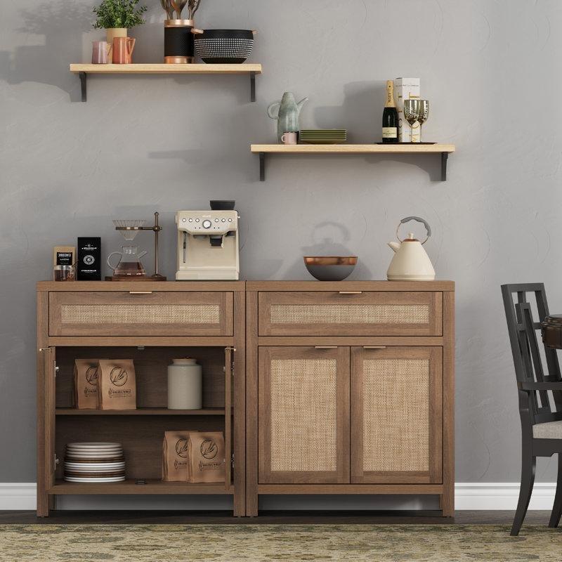 Doğal Meşe Rattan Detaylı Çekmeceli Konsol - 77x36x87 cm - 128845