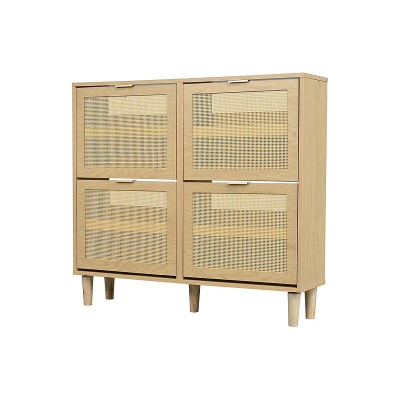 Doğal Meşe Rattan Görünümlü 4 Düşer Kapaklı Ayakkabılık - 100x25x90 cm - 118669