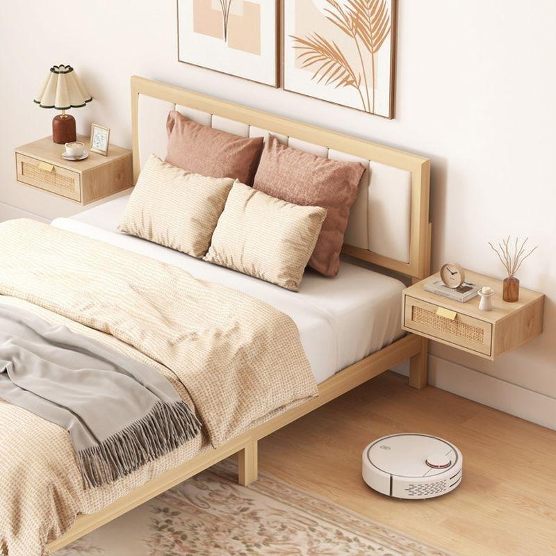 Doğal Meşe Rattan ve Endüstriyel Ahşap Duvara Monte Çekmeceli İkili Komodin - 40x30x15 cm - 127819