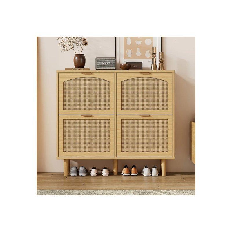 Doğal Meşe Rengi Ahşap 4 Düşer Kapaklı Ayakkabılık - 100x25x90 cm - 118648