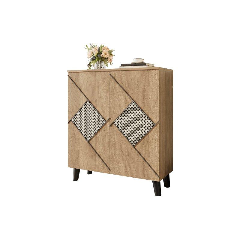 Doğal Meşe Rengi Ahşap Hazeran Motifli 2 Kapaklı Ayakkabılık - 80x32x91 cm - 118663