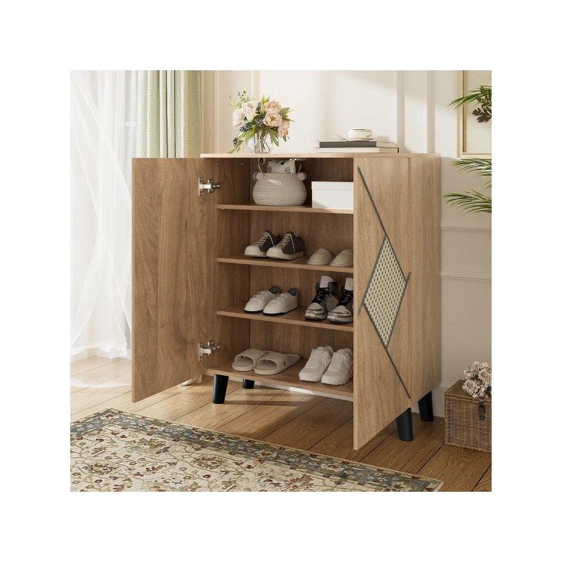 Doğal Meşe Rengi Ahşap Hazeran Motifli 2 Kapaklı Ayakkabılık - 80x32x91 cm - 118663