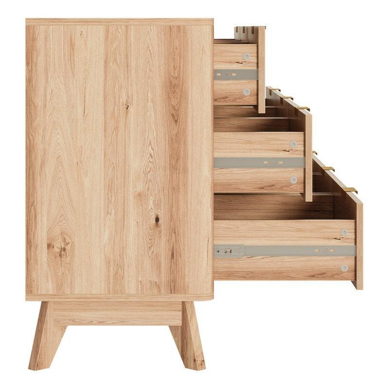 Doğal Meşe Rengi Endüstriyel Ahşap Yivli Panel 9 Çekmeceli Şifonyer - 160x40x75 cm - 122896