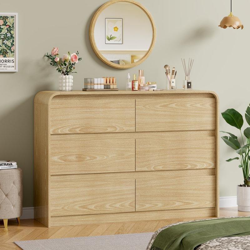 Doğal Meşe Rengi Endüstriyel Ahşap Yuvarlak Hatlı 6 Çekmeceli Şifonyer - 121x81 cm - 122581