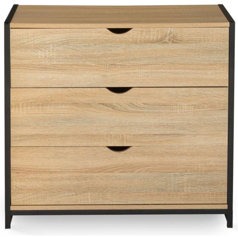 Doğal Meşe ve Siyah Metal 3 Çekmeceli Endüstriyel Şifonyer - 82x40x75 cm - 123504