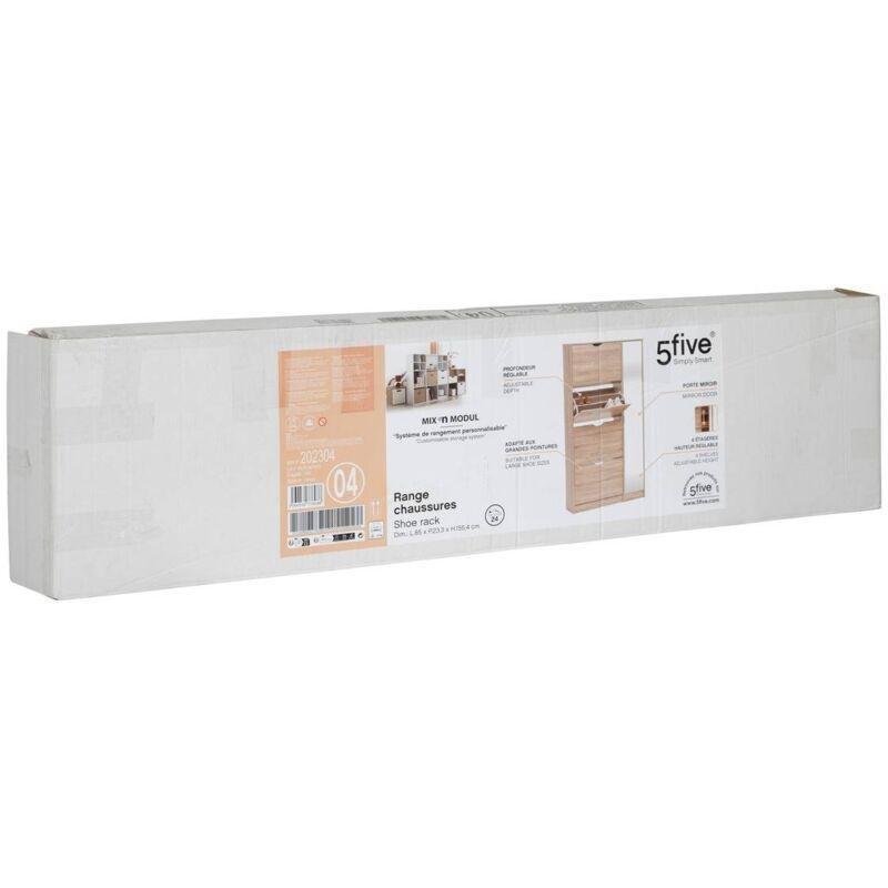 Doğal Meşe Yonga Levha 4 Düşer Kapaklı Aynalı Ayakkabılık - 85x24x156 cm - 118822