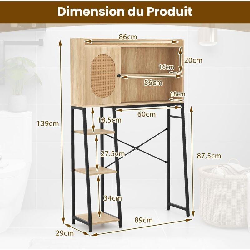 Doğal Metal Hasır Kapaklı Ayarlanabilir Raflı Hasır Banyo Dolabı-89x29x139 cm - 114225