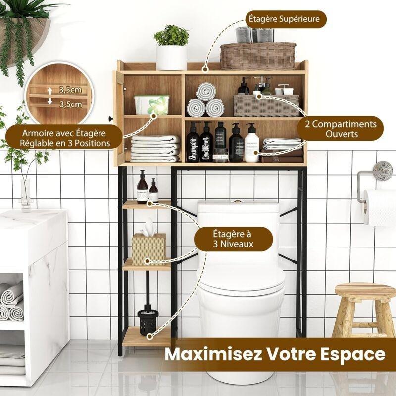Doğal Metal Hasır Kapaklı Ayarlanabilir Raflı Hasır Banyo Dolabı-89x29x139 cm - 114225