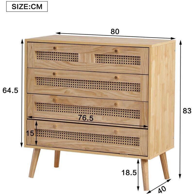 Doğal Rattan Detaylı 3 Çekmeceli Ahşap Şifonyer - 80x40x83 cm - 123466