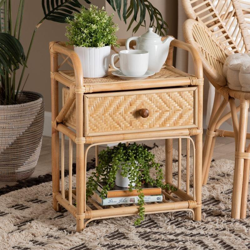 Doğal Rattan Tek Çekmeceli Bohem Komodin - 45x30x60 cm - 127253