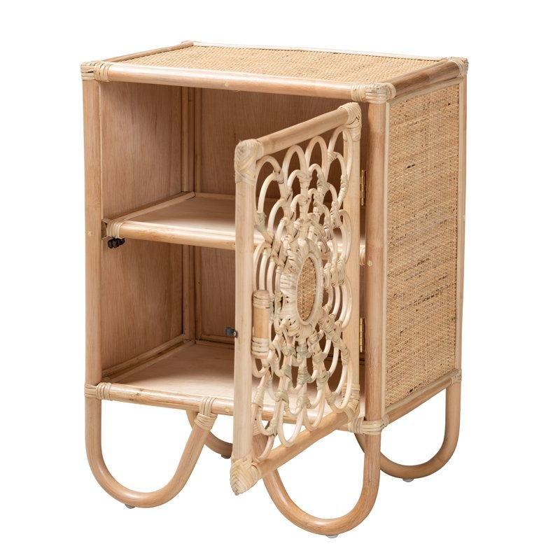 Doğal Rattan Tek Kapaklı Geometrik Desenli Bohem Komodin - 51x36x71 cm - 127250