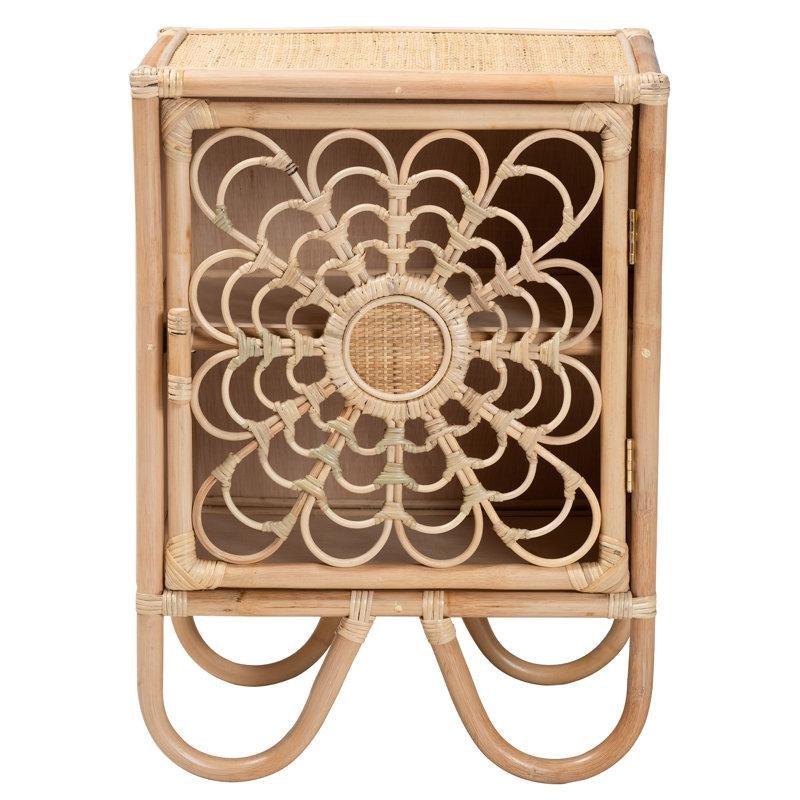 Doğal Rattan Tek Kapaklı Geometrik Desenli Bohem Komodin - 51x36x71 cm - 127250