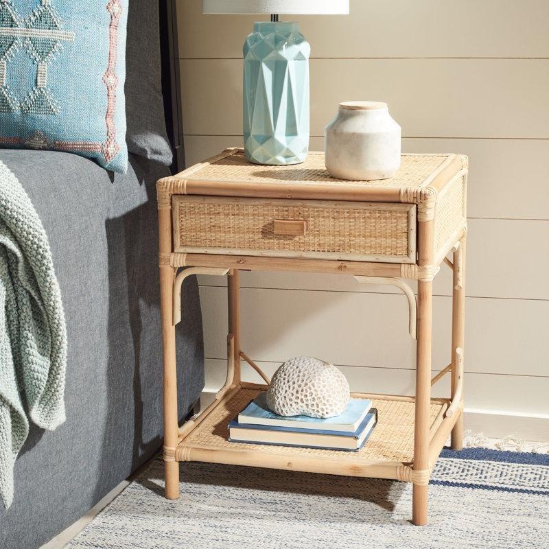 Doğal Rattan ve Ahşap Çekmeceli Raflı Komodin - 47x44x56 cm - 127256