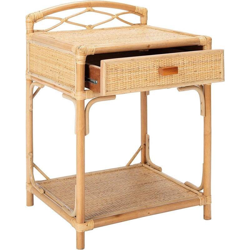 Doğal Rattan ve Ahşap Örgü Detaylı Çekmeceli Raflı Komodin - 47x44x68 cm - 127229
