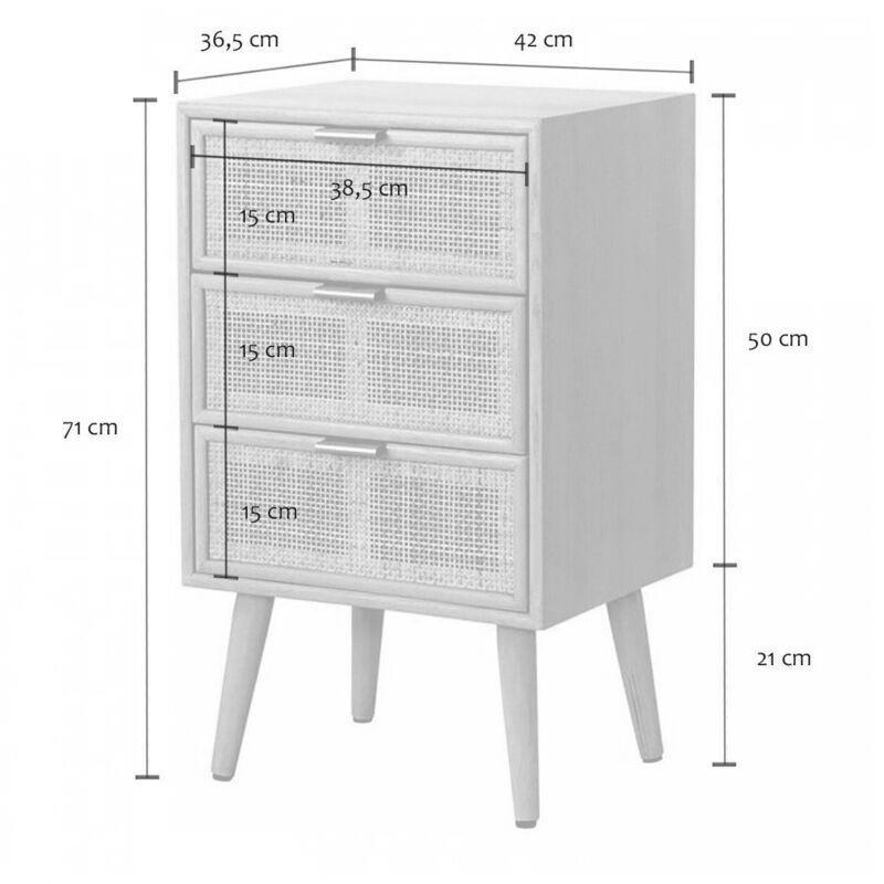 Doğal Rattan ve Ahşap Üç Çekmeceli Gold Kulplu Komodin - 42x37x71 cm - 127664