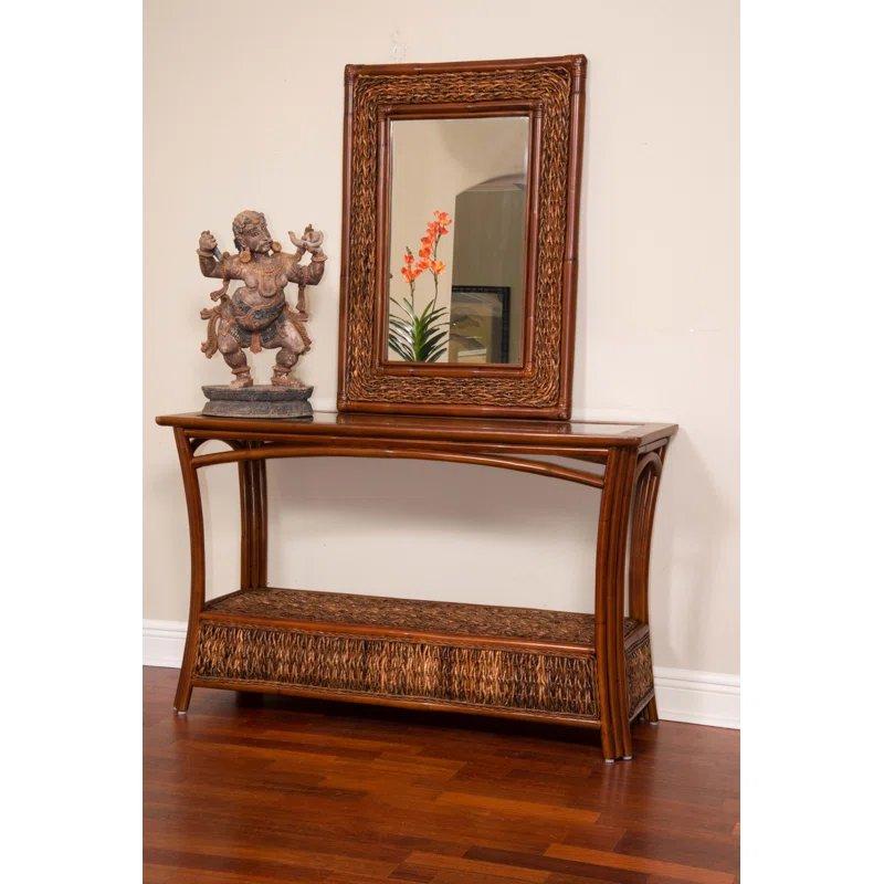 Doğal Rattan ve Cam El Örmesi Abaca Detaylı Rattan Dresuar - 122x46x74 cm - 132372