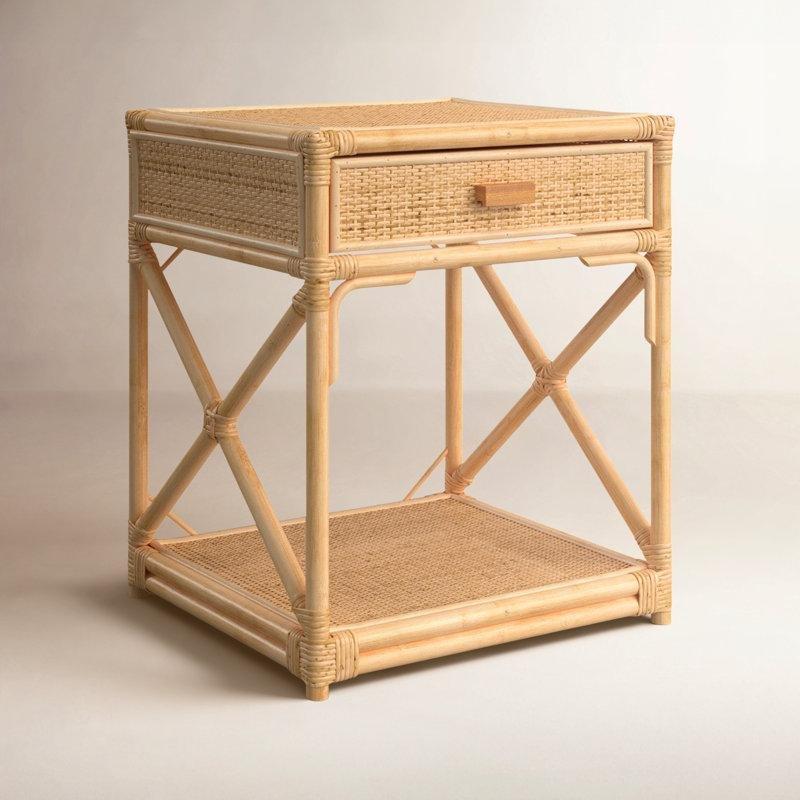 Doğal Rattan ve Masif Ahşap Tek Çekmeceli Raflı Komodin - 47x44x56 cm - 127238