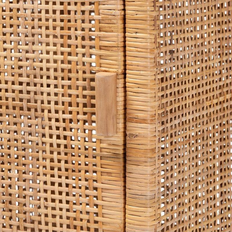 Doğal Rattan ve Maun Ağacı Hazeran Örgülü Tek Kapaklı Komodin - 35x33x75 cm - 127235