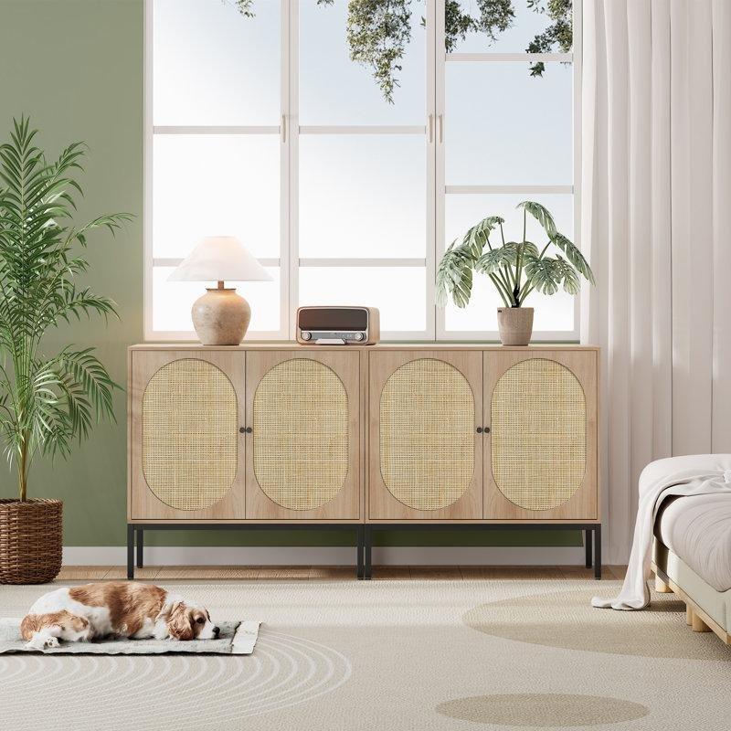Doğal Rattan ve Metal Ayaklı Çizilmeye Dayanıklı 2li Set Konsol - 80 cm - 128575