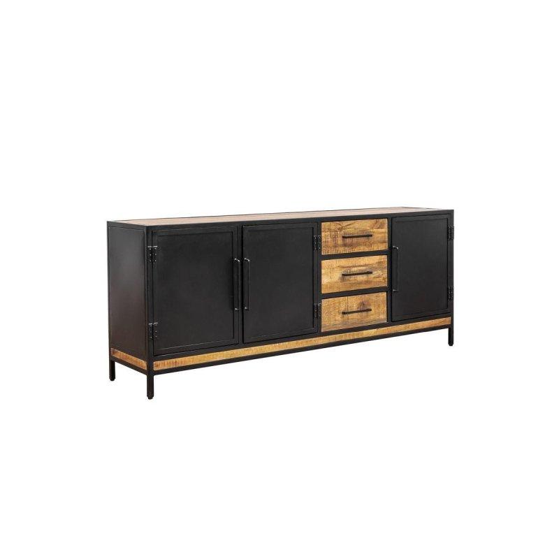 Doğal Rengi Masif Mango Ağacı 3 Kapaklı Siyah Metal Ayaklı Konsol - 200x45x80 cm - 129589